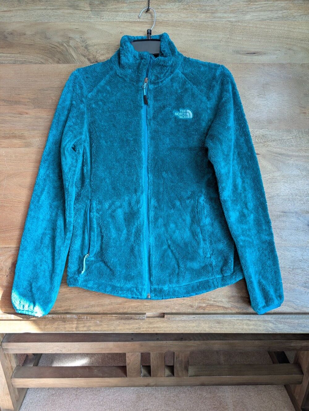 The North Face Jacket Womens Small Aqua Fleece Plush Fuzzy Long Sleeve Full Zip